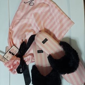 Victoria's Secret mule style satin slippers Sz L